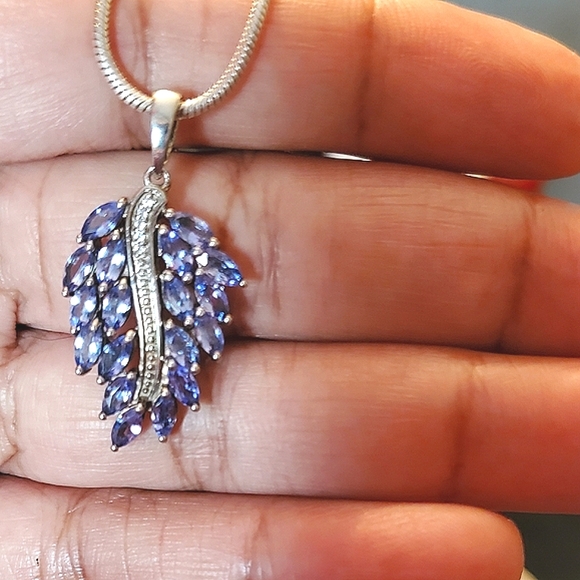 Djoy Jewelry - Tanzanite Zircon Leaf Pendant Platinum over sterling silver 2.50ctw